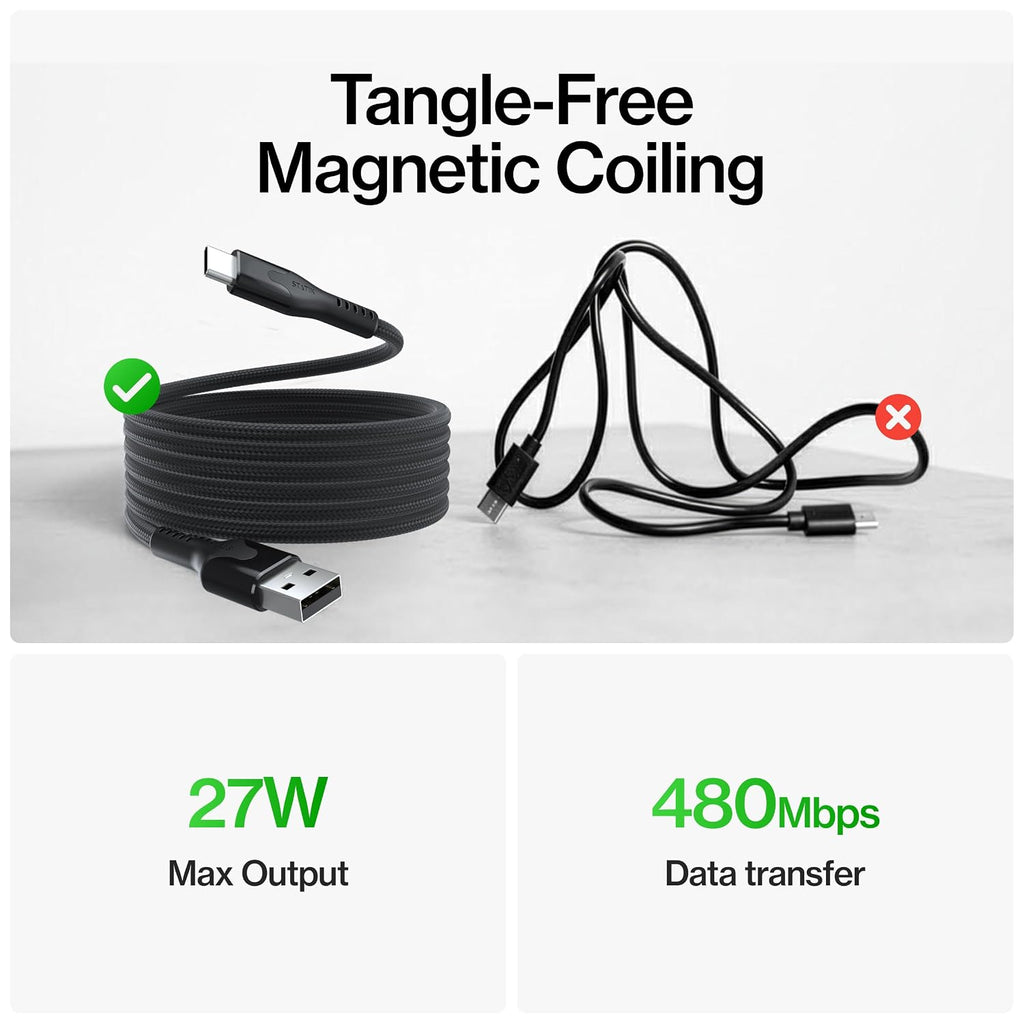 Statik MagStack - Cable USB a USB C, cargador A a tipo C, cable de carga rápida para teléfono, cable de carga magnético portátil para automóvil, compatible con iPhone 16 Pro Max, Galaxy S24, 27W 3FT