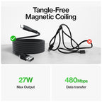 Statik MagStack - Cable USB a USB C, cargador A a tipo C, cable de carga rápida para teléfono, cable de carga magnético portátil para automóvil, compatible con iPhone 16 Pro Max, Galaxy S24, 27W 3FT