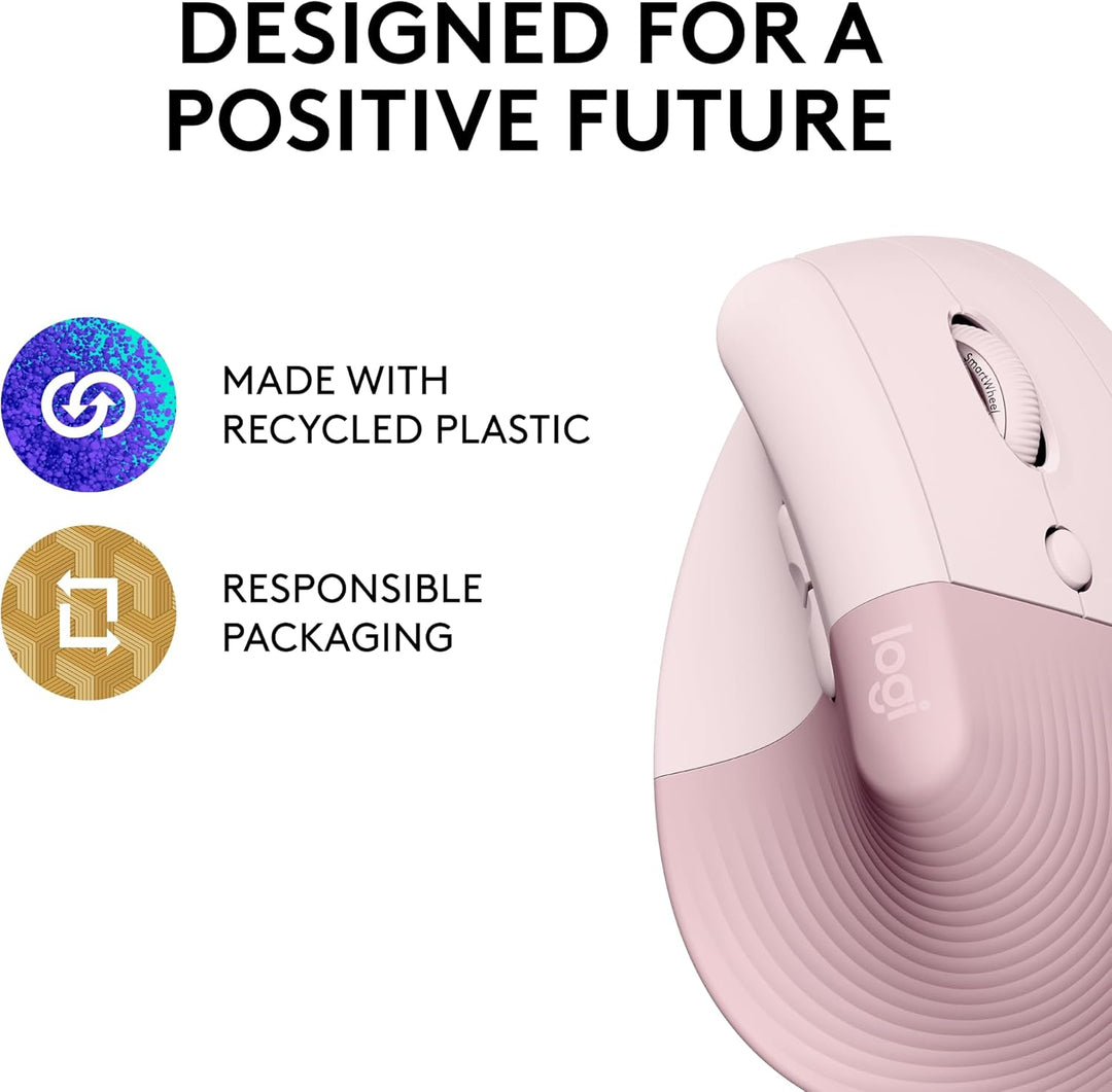 Logitech Lift - Mouse óptico, ergonómico y vertical, uso inalámbric...