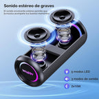 Altavoz Bluetooth portátil, sonido potente de 20 W con modos de ecualización, IPX6 impermeable, tiempo de reproducción de 20 horas, Bluetooth 5.4, TWS, luces LED, altavoces inalámbricos