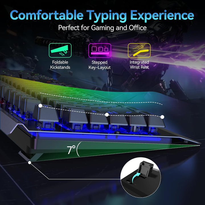 TECKNET Teclado inalámbrico para juegos, teclado recargable 2 en 1...
