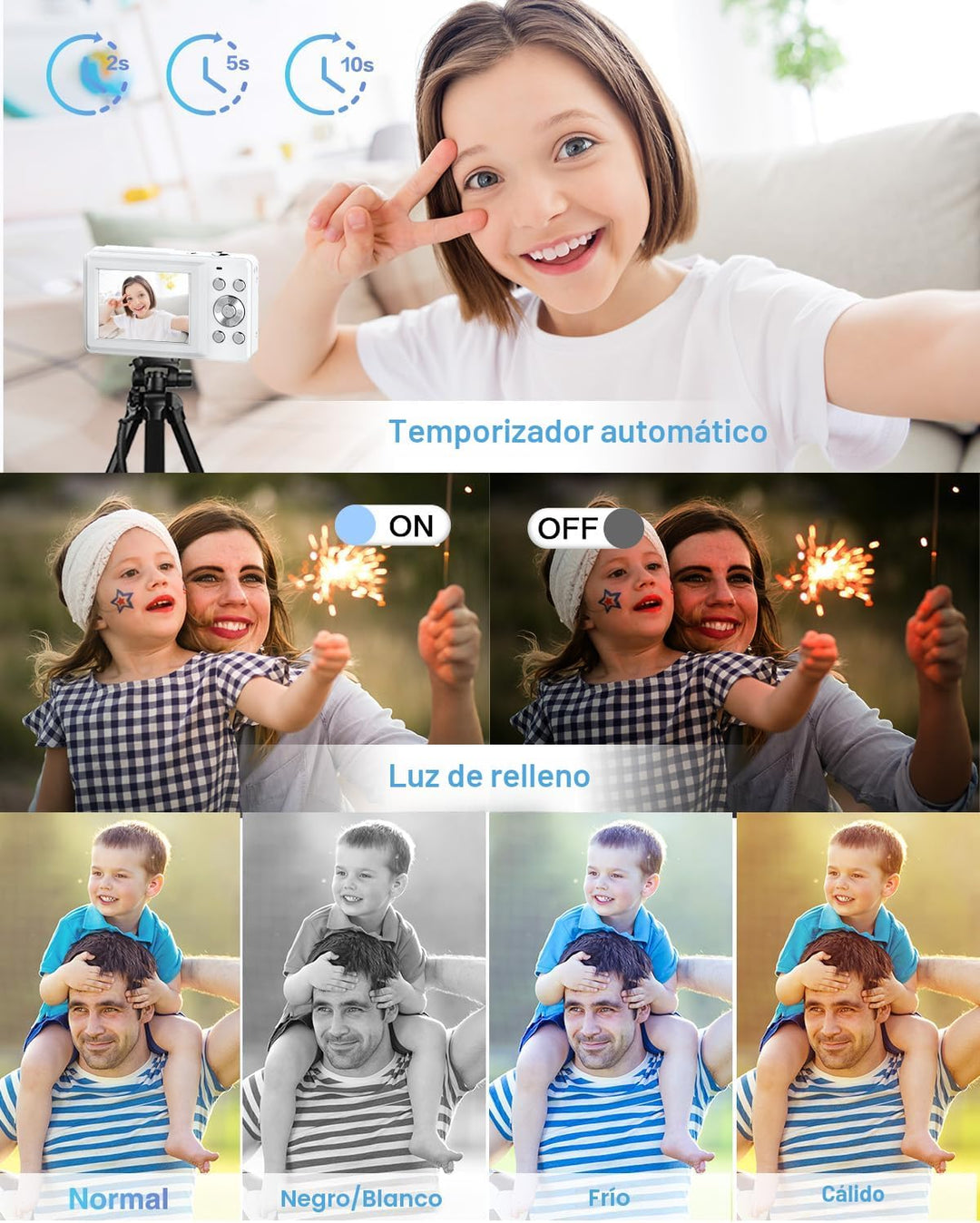 Cámara digital FHD 1080P para niños con zoom de 16X, tarjeta antivi...