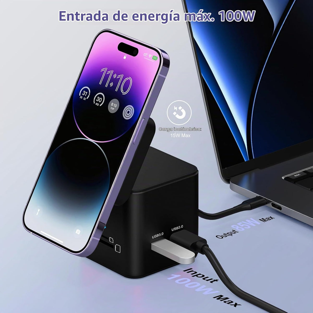Estación de acoplamiento USB C para laptop con soporte de cargador MagSafe, adaptador multipuerto USB C Hub 9 en 1 con HDMI 4K, Ethernet de 1 Gbps, 3 USB 3.0, SD/TF, compatible con MacBook/Dell/HP