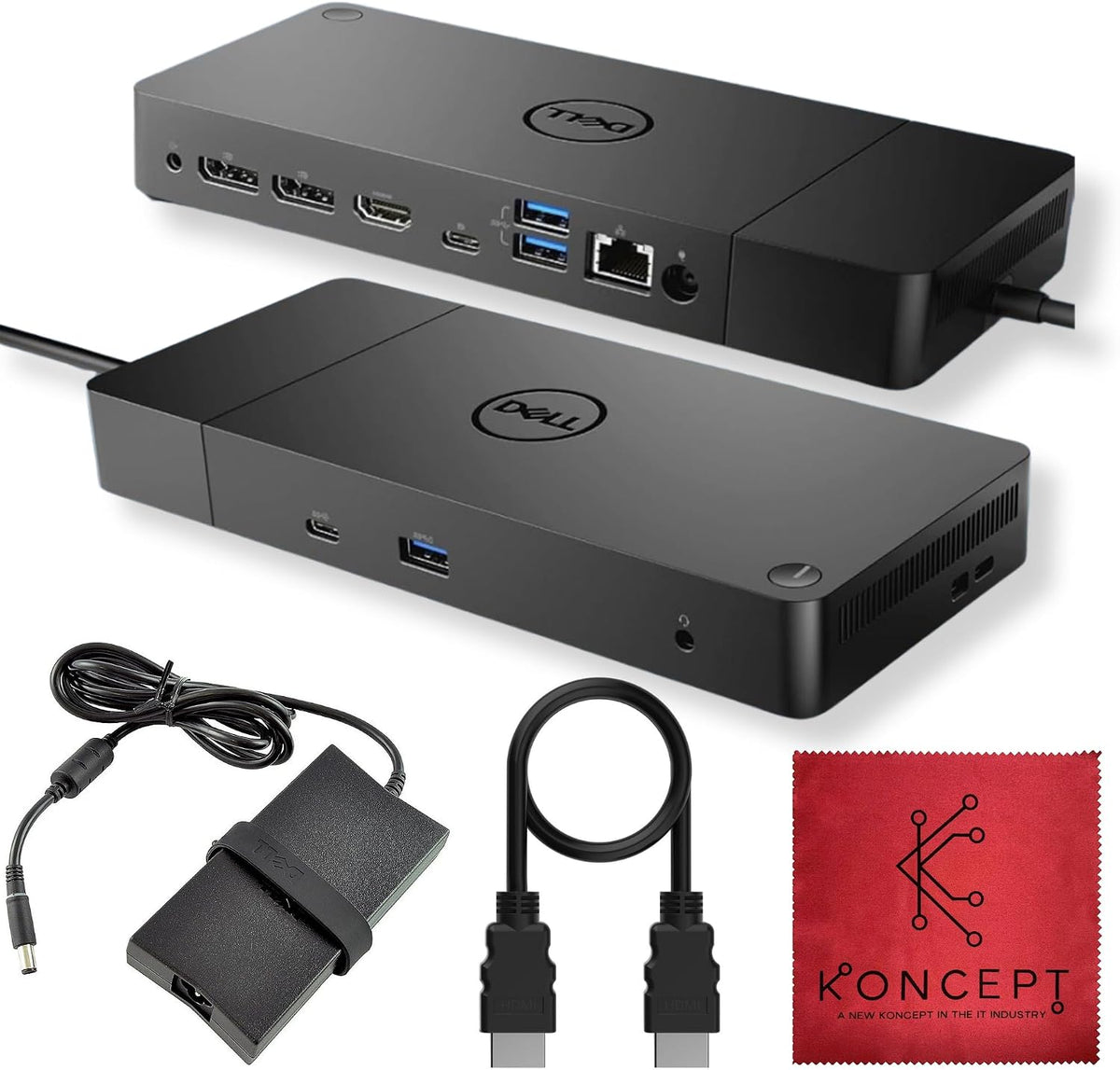 WD19 Dell Dock Station USB C - Estación de acoplamiento de monitor dual con 130 W, cable HDMI, doble DisplayPort y paño de limpieza de microfibra - Estación de acoplamiento para laptop (renovada)