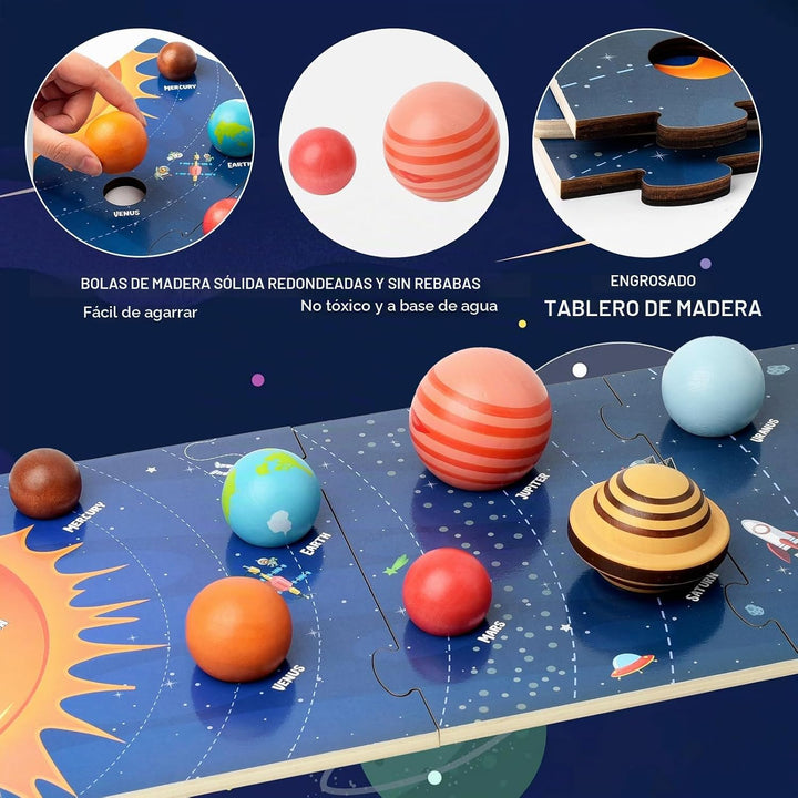 Tabla de modelo de sistema solar de madera, juguetes Montessori Pla...