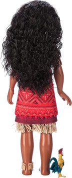 Disney Store - Muñeca oficial Moana 2 de Disney cantando - Muñeca de princesa de Disney posable con traje auténtico, collar Corazón de Te Fiti, figura de Heihei, canta "Volvemos", cabello estilizado