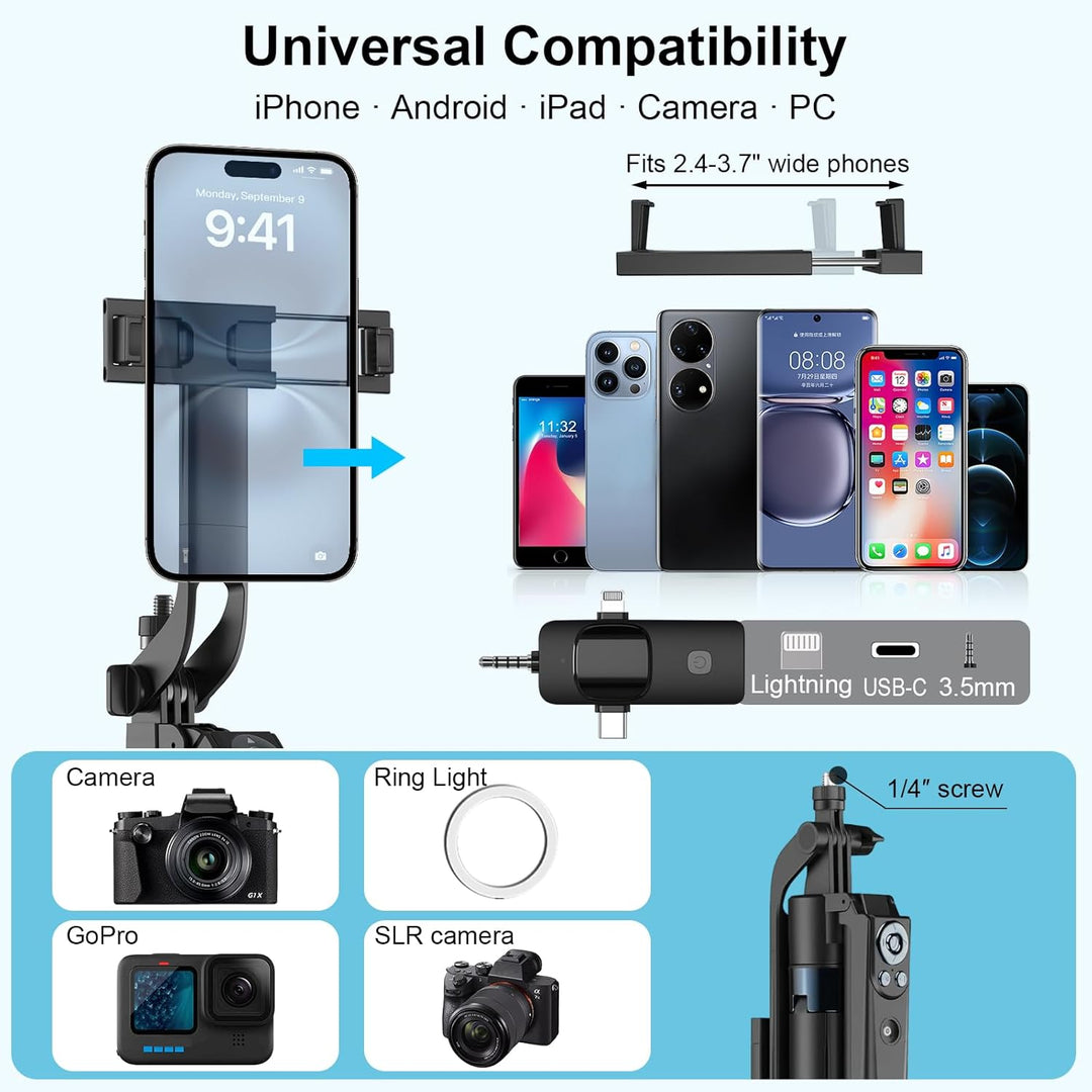Trípode para iPhone con luz y control remoto, micrófonos inalámbric...