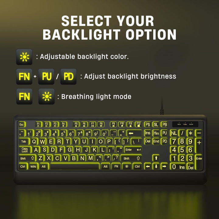 KOPJIPPOM Teclado de Impresión Grande - 7 Colores de Retroiluminaci...