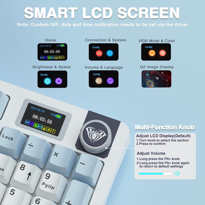 AULA Teclado mecánico inalámbrico S98 Pro, pantalla y perilla intel...
