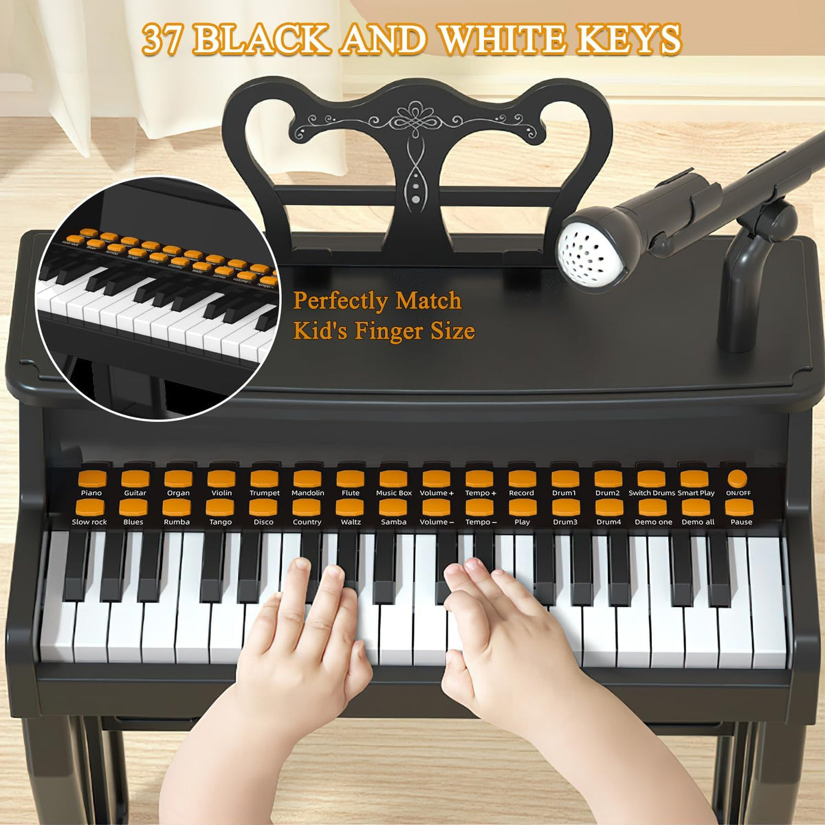 Dollox Piano de teclado para niños, juguetes de piano para niños pequeños, 37 teclas, instrumentos musicales para niños, teclado eléctrico, pianos de bebé para principiantes, mini juguete musical con taburete, regalo de cumpleaños para edades de 3, 4, 5