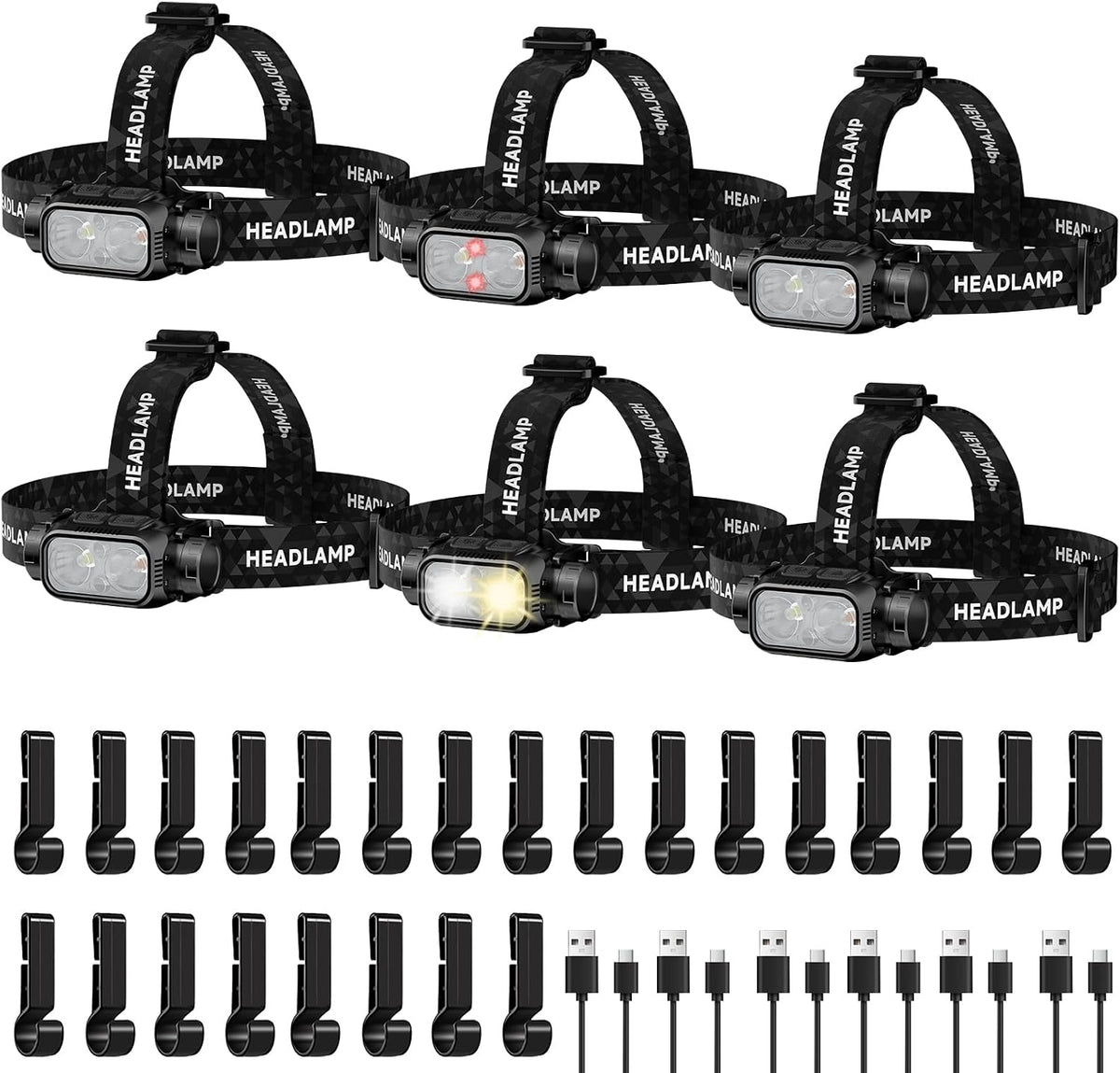 Lámpara Linterna frontal LED recargable, paquete de 6 lámparas de cabeza