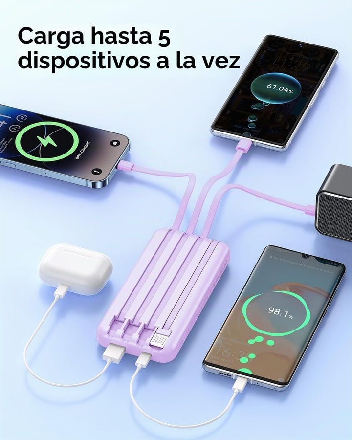 Cargador Portátil con Cable Integrado - 20000mAh Carga Rápida Panta...