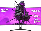 CRUA Monitor curvo para juegos de 34 pulgadas, WQHD 21:9 3440x1440...