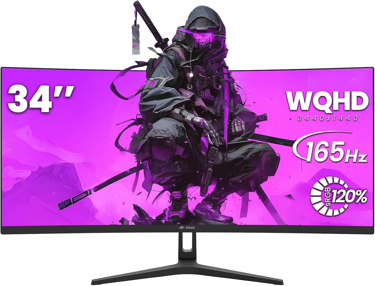 CRUA Monitor curvo para juegos de 34 pulgadas, WQHD 21:9 3440x1440...