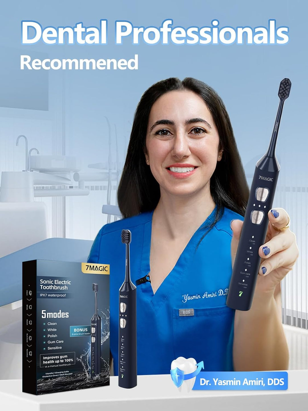 7MAGIC - Cepillo de dientes eléctrico sónico, tiempo de funcionamie...