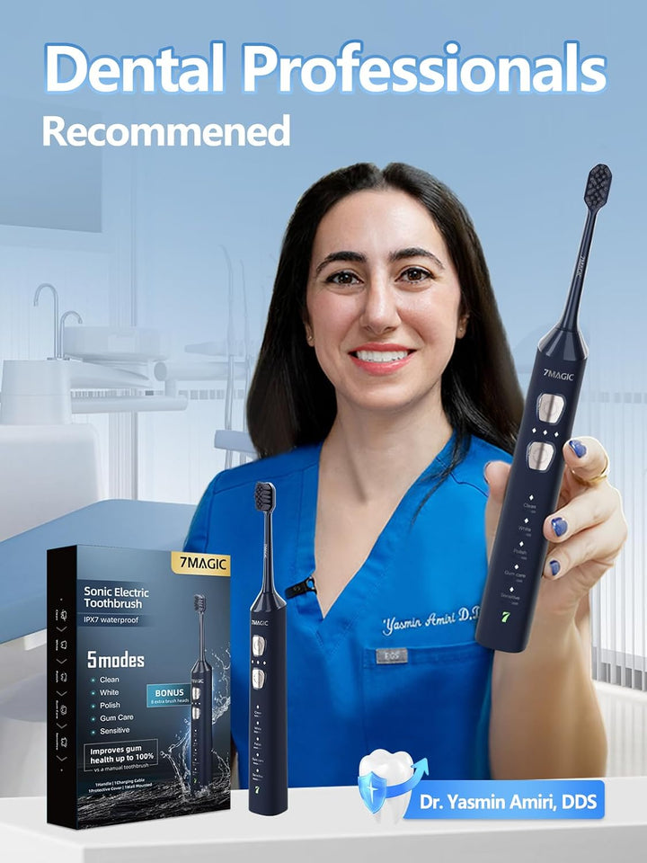 7MAGIC - Cepillo de dientes eléctrico sónico, tiempo de funcionamie...
