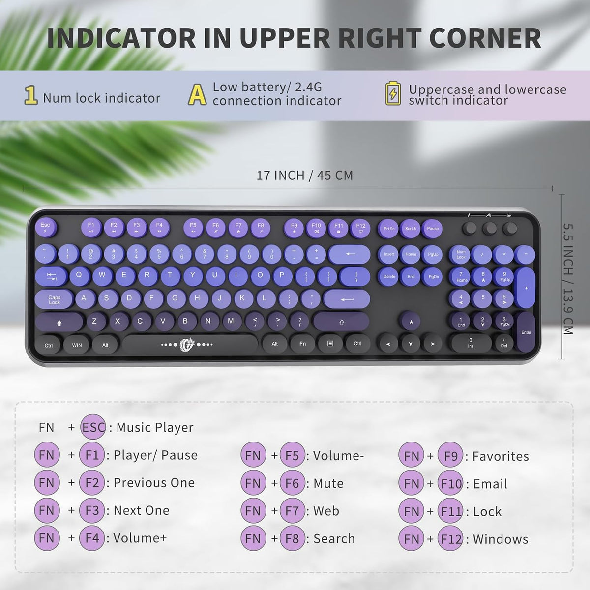 FOPETT Combo de teclado y ratón inalámbricos - 2.4G de tamaño compl...