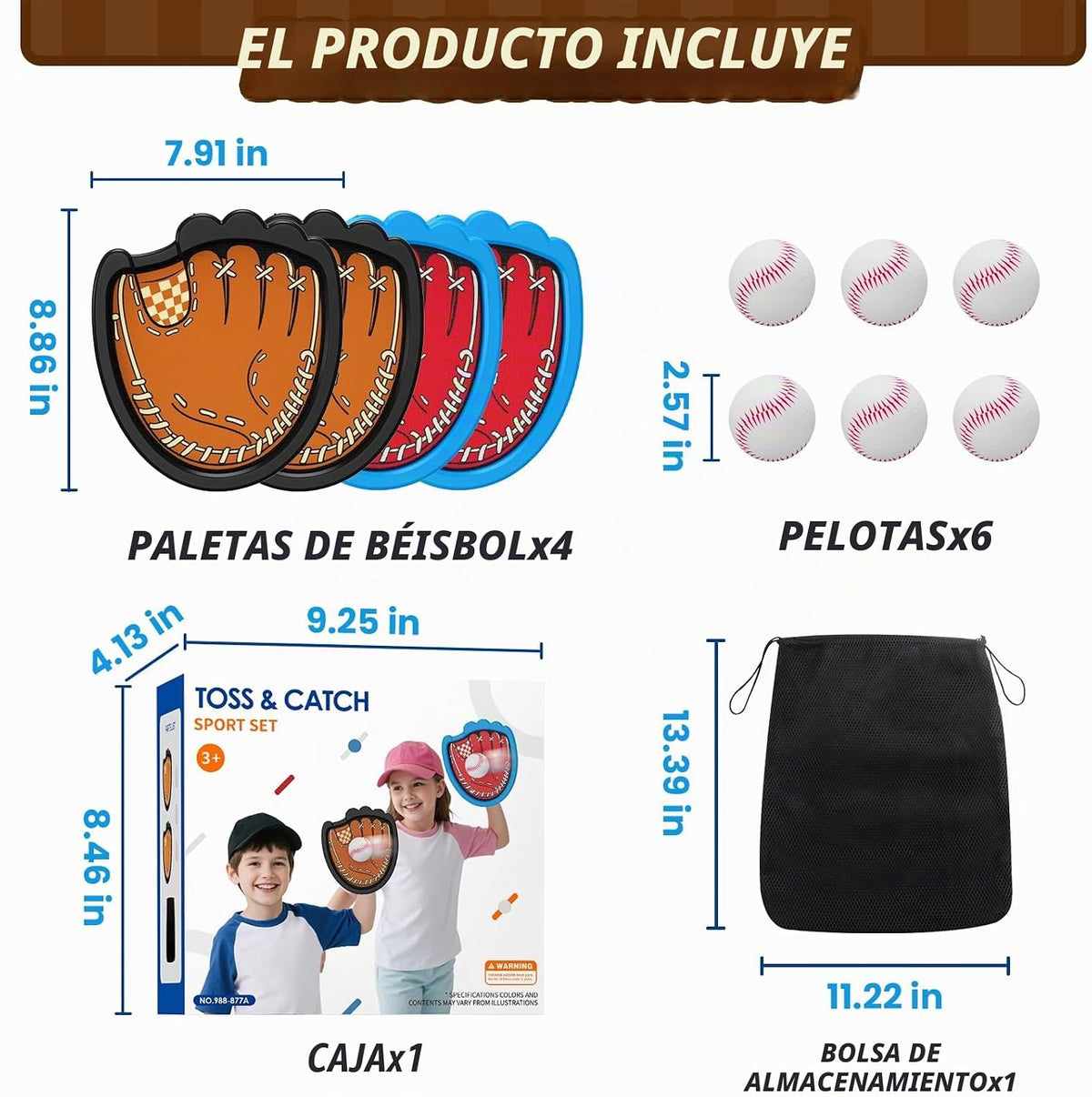 Juego de lanzamiento y atrapada para niños, paquete de 4 guantes de béisbol