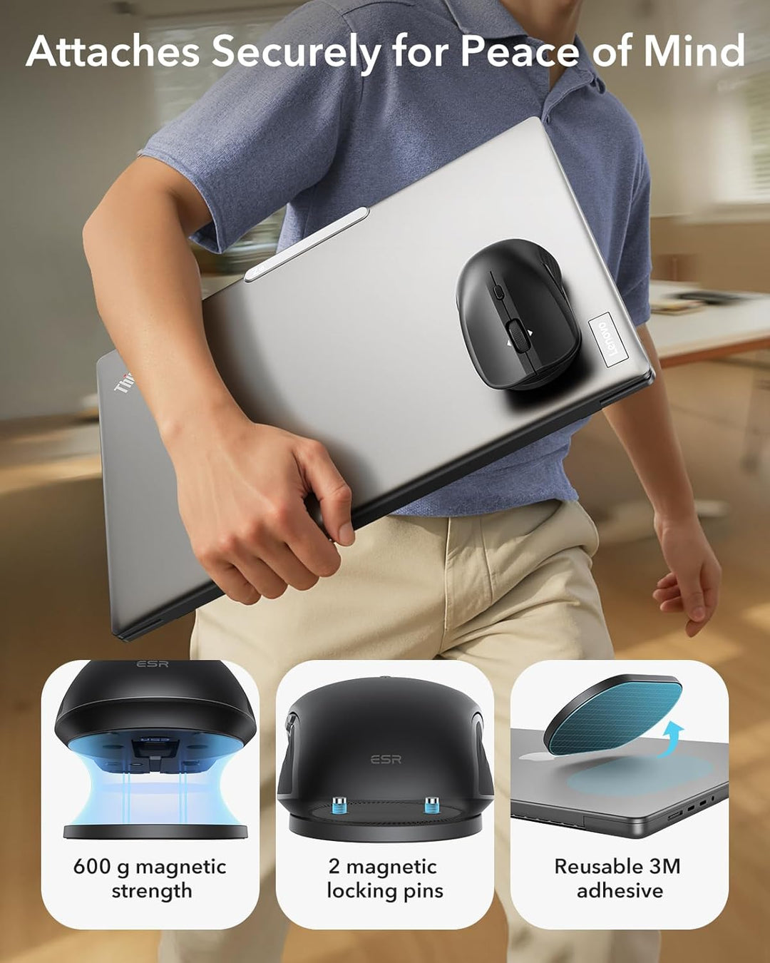 ESR MagMouse Snap-to-Carry Mouse Bluetooth, Mouse Inalámbrico Recar...