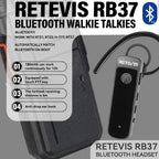 Retevis RB37 - Walkie Talkies Bluetooth para adultos, radio bidireccional con auricular, VOX, 2000 mAh, tipo C, Walkie Talkies inalámbricos (paquete de 1)