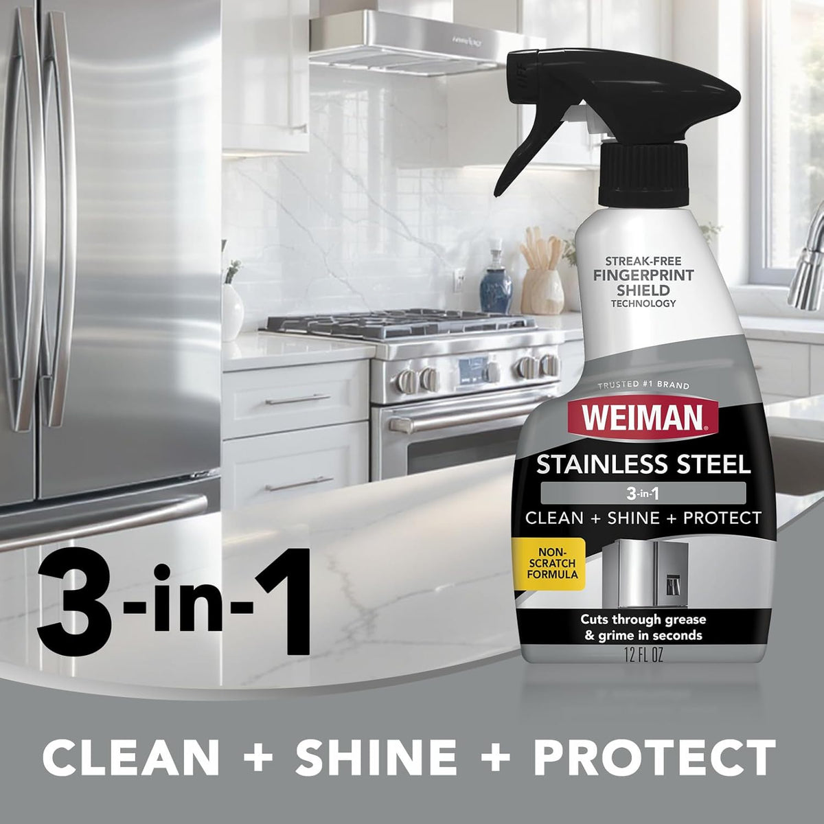 Weiman Kit de limpiador y pulido de acero inoxidable, 3 piezas, aerosol, toallitas y paño, antihuellas, elimina grasa, manchas de agua, rayas y residuos, limpiador de pulido seguro para