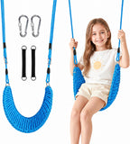 Columpio para niños tejido a mano, asiento portátil para columpio de árbol para interiores y exteriores, cuerdas ajustables, con correa para colgar y gancho a presión para camping, senderismo