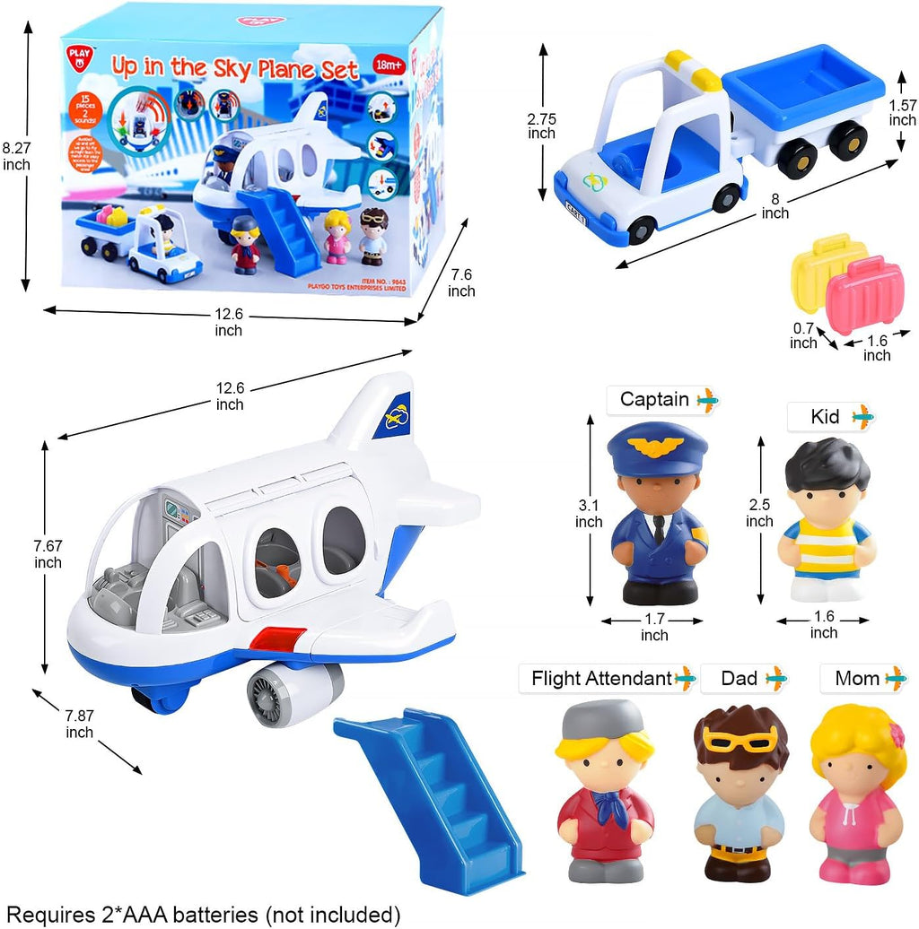 Juguetes de avión PLAY para niños - Juguetes de avión para niños pequeños, aviones de viaje para niños de 2 años en adelante con figuras pequeñas y portaequipaje, avión musical con luces para regalos
