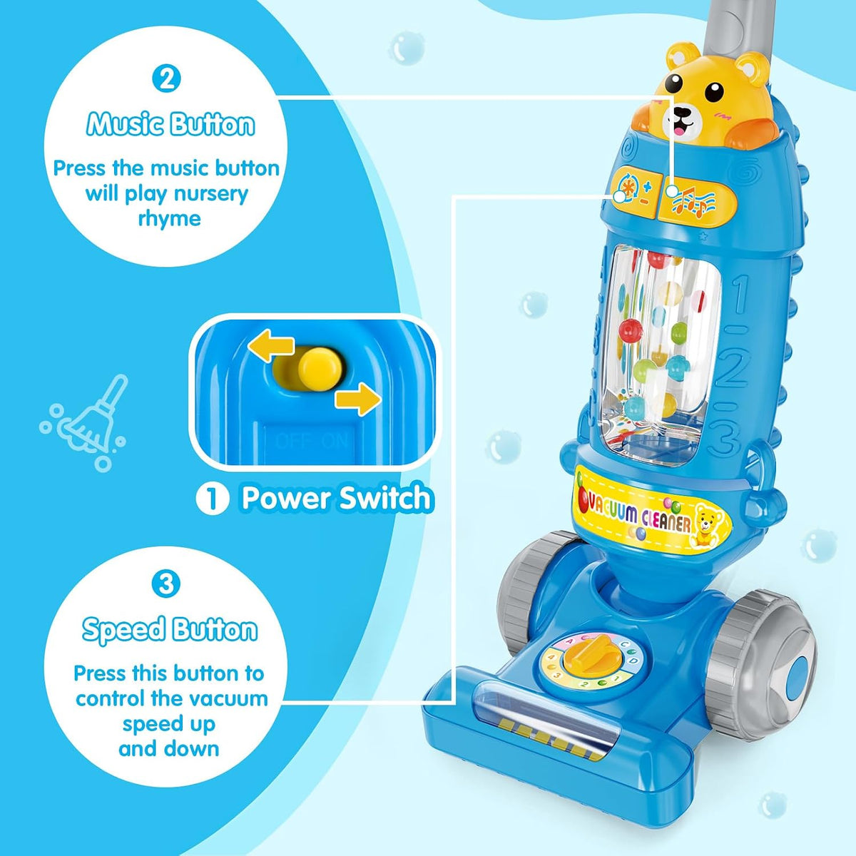 Aspiradora para niños con luces y sonidos, aspiradora para niños pequeños con acción de estallido, aspiradora de juego de simulación para niños de 18 meses en adelante, aspiradora de juguete para niños pequeños de 3 a 5 años, regalo