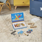 Janod MagnetiBook - Juego de 69 piezas de vehículos magnéticos de corredores - A partir de 3 años - Construyendo estructuras creativas - Mejora las habilidades de creatividad - Incluye 50 imanes y 18