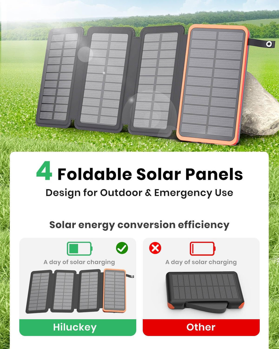 Hiluckey Cargador solar de 25000 mAh, banco de energía portátil USB...