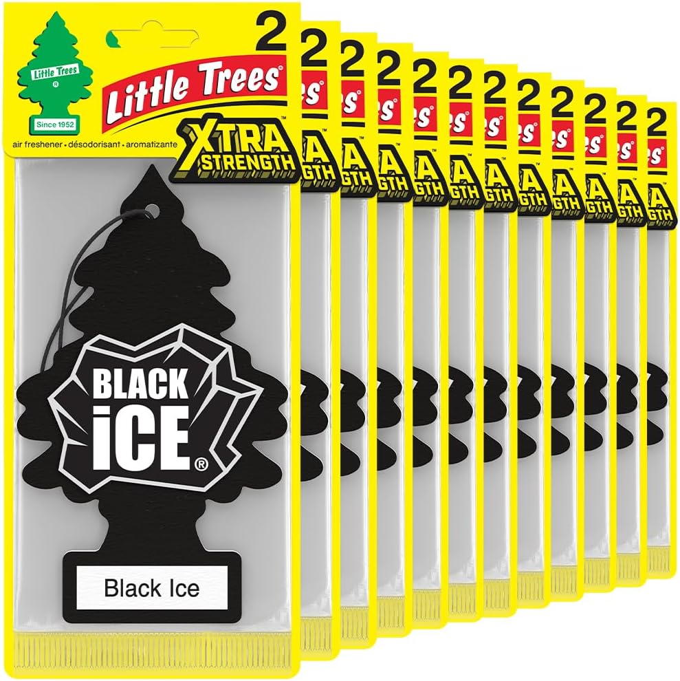 LITTLE TREES Ambientador de coche | Xtra Strength proporciona aroma de larga duración para el automóvil o el hogar | Impulso extra de fragancia | Hielo negro, 24 ambientadores