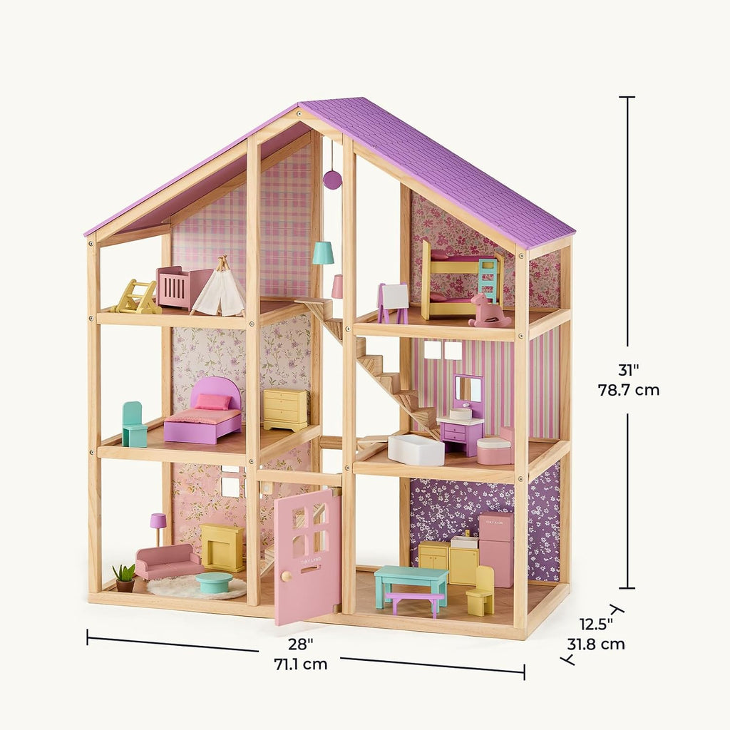 Tiny Land - Casa de muñecas de madera para niñas - Casa de muñecas de madera de 6 habitaciones