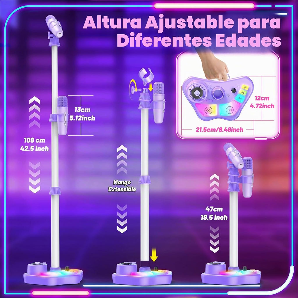 Máquina de karaoke recargable para niños, juguetes con 2 micrófonos inalámbricos, regalos de micrófono para niñas de 3, 4, 5, 6, 7, 8 años, nietos, altavoz Bluetooth con luces LED, regalo de cumpleaños para niños de 3 a 8 años