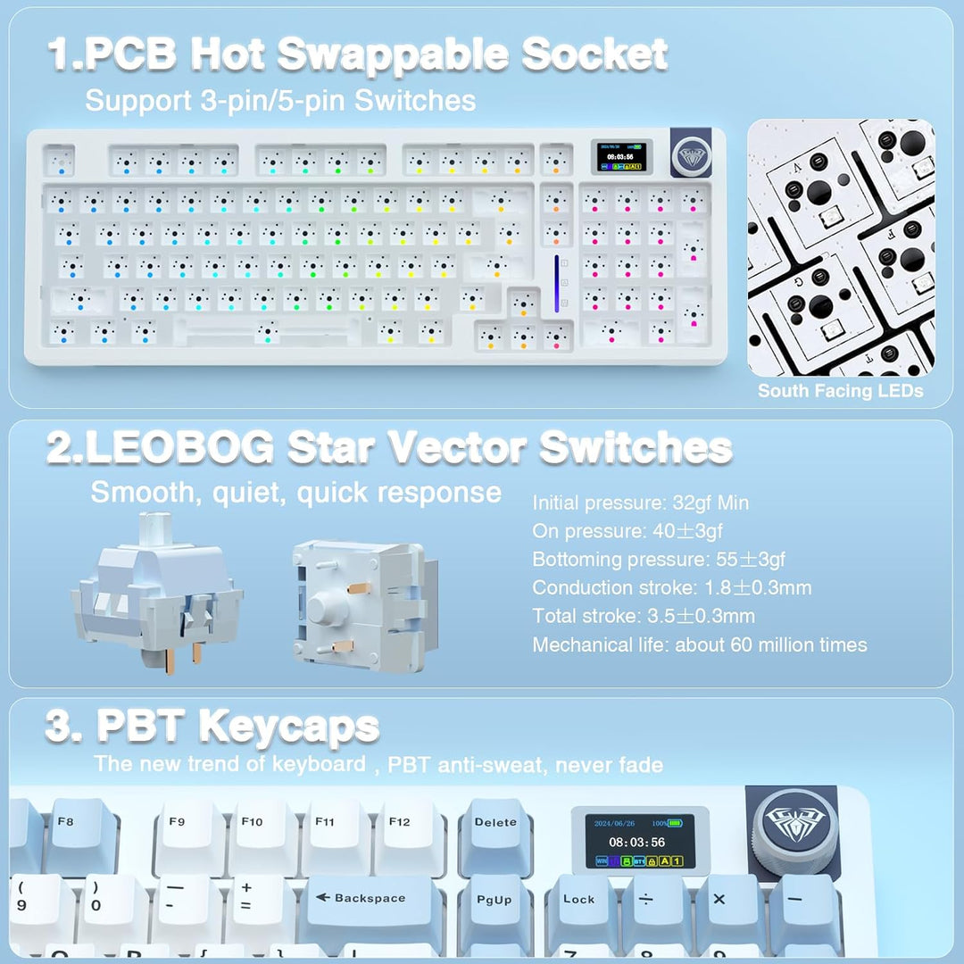 AULA Teclado mecánico inalámbrico S98 Pro, pantalla y perilla intel...