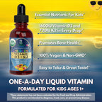 Tropical Oasis USDA - Gotas líquidas orgánicas de vitamina D3 K2, Vitamina D3+K2 para niños