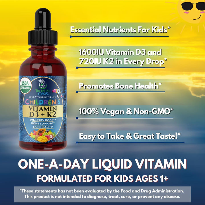 Gotas líquidas USDA orgánicas de vitamina D3 K2 | Suplemento de vit...