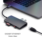 Satechi, Label-Gray, hub USB 4 de 3 puertos, alimentado