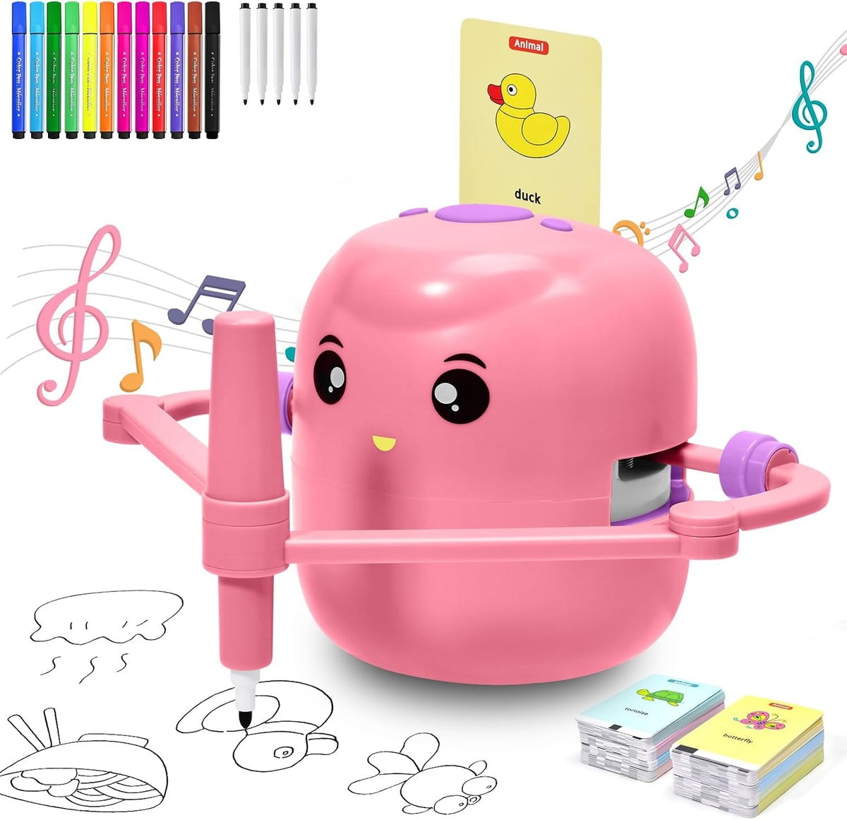 Robot de dibujo para niños, 150 tarjetas de juguete para edades de 3, 4, 5
