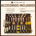 Get The Games Out Juego de Backgammon, Estuche de Juego de Mesa Clásico, 2 Jugadores, Incluye Guía de Estrategia y Consejos, Perfecto para Fiestas y Noches de Juego Familiares - Grande, Mapa