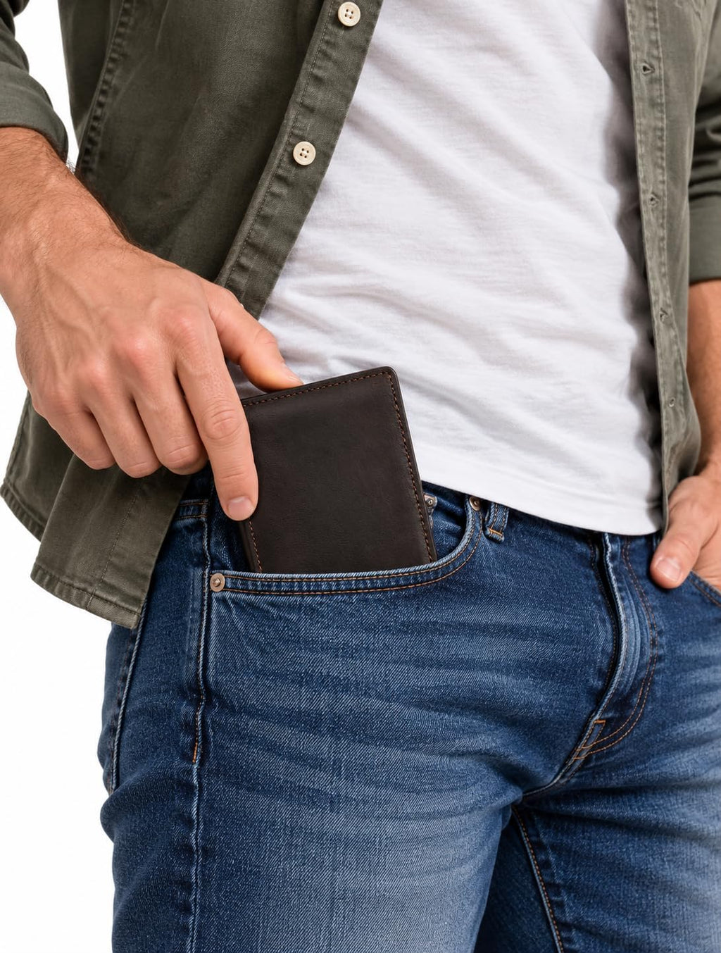 Billetera plegable de cuero de grano superior para hombre