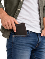 Billetera plegable de cuero de grano superior para hombre