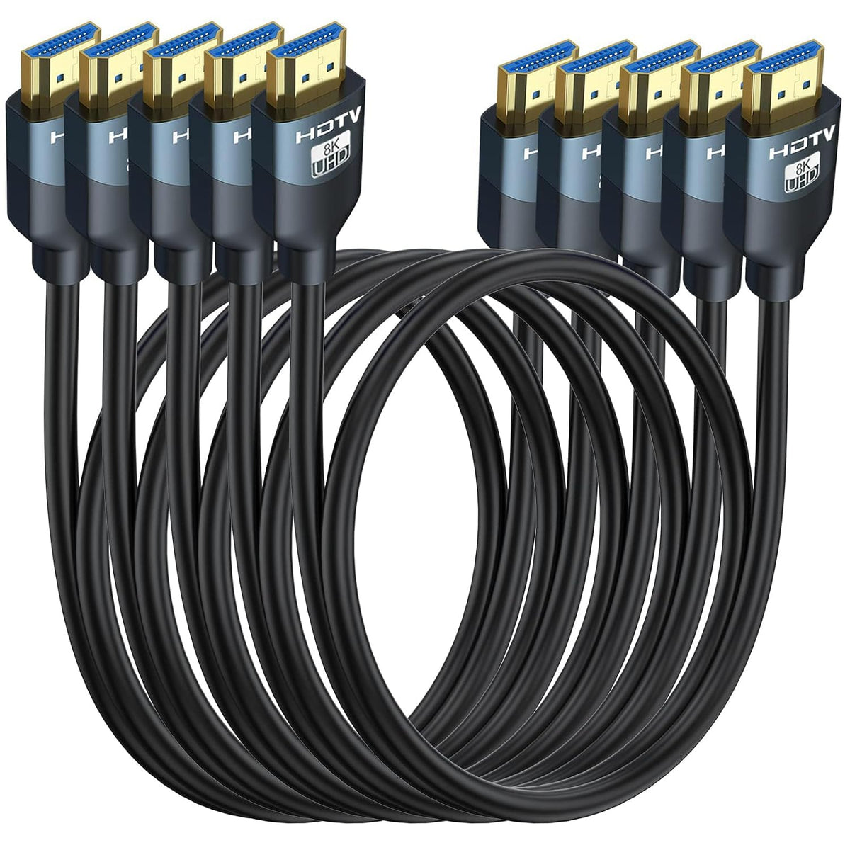 Cable HDMI 2.1 RyzzRooa 8K de 6 pies, paquete de 5, ultra alta velocidad de