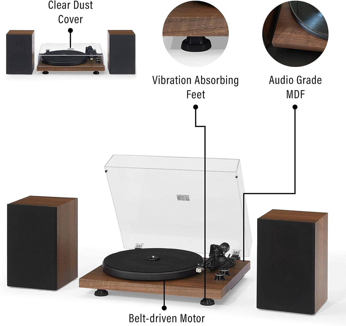 Crosley Tocadiscos C62C-WA con altavoces, nogal