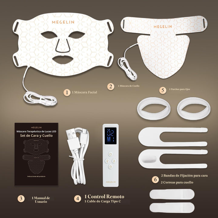MEGELIN Máscara Facial y de Cuello de Terapia de Luz Roja LED, Másc...