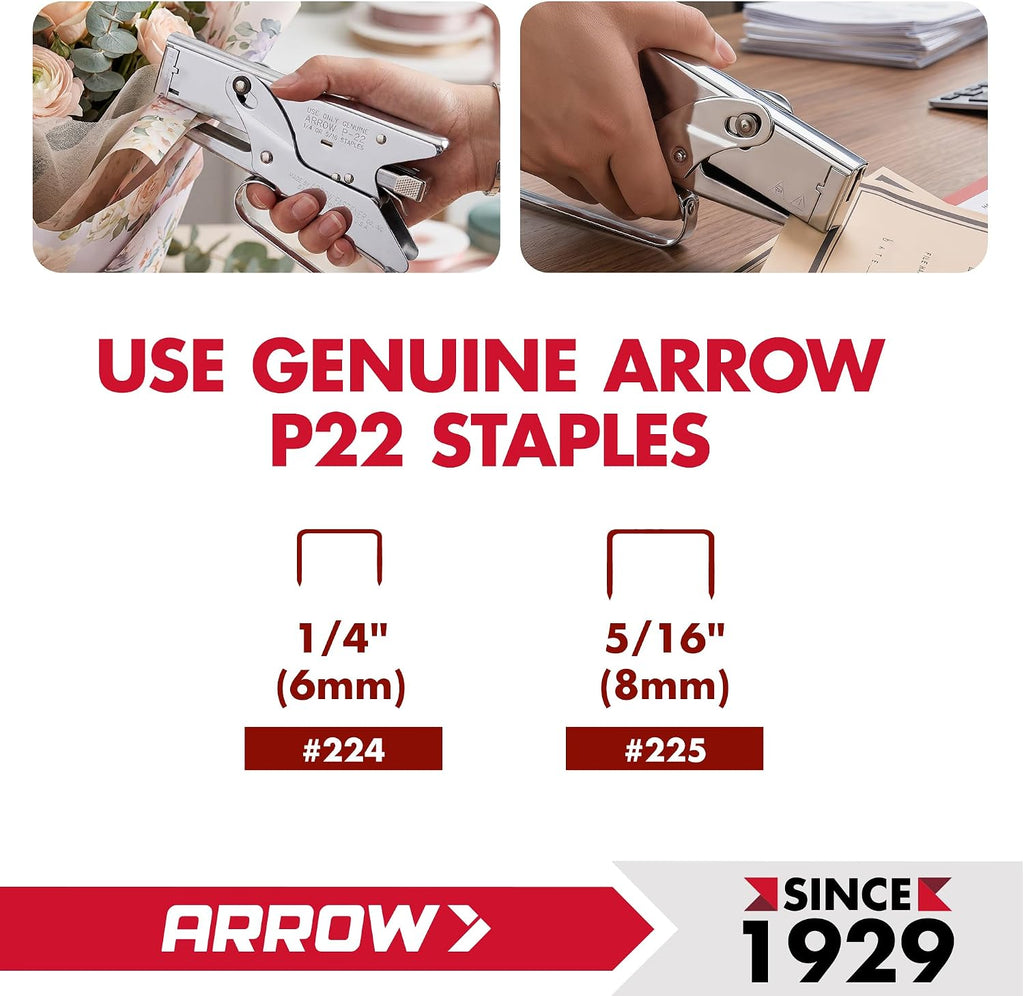 Arrow Fastener P22 - Engrapadora de alicates de mano resistente para manualidades, oficina y aislamiento, utiliza grapas de 1/4 pulgadas y 5/16 pulgadas