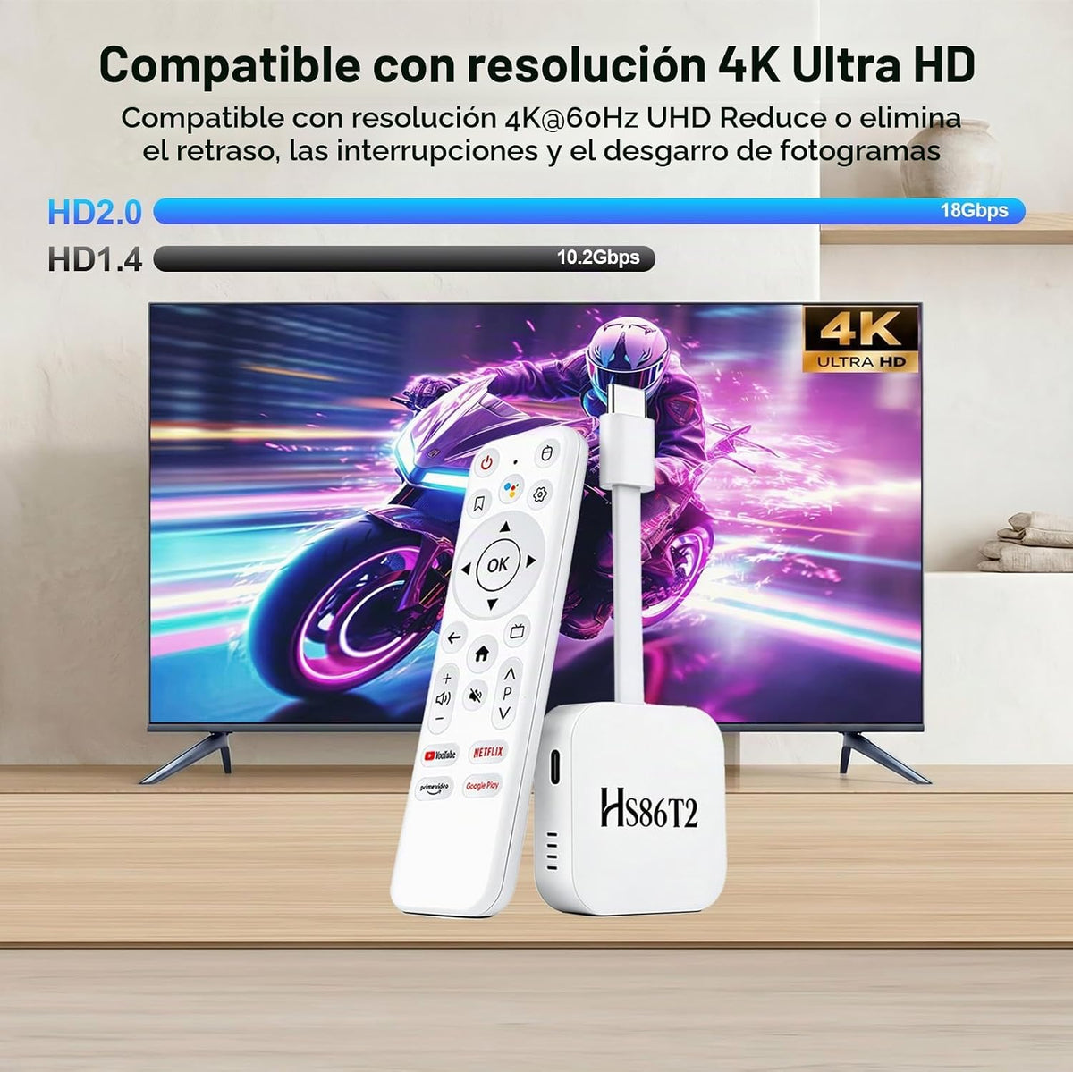 Último Smart TV Stick Android 14.0 2026 4K @60fps Ultra HD TV Stick Android Box 2GB RAM 16GB ROM RK3518 procesador Dual WiFi 6 2.4G/5G BT5 HDR10+ USB2.0 HDMI 2.0 con control remoto por voz Bluetooth