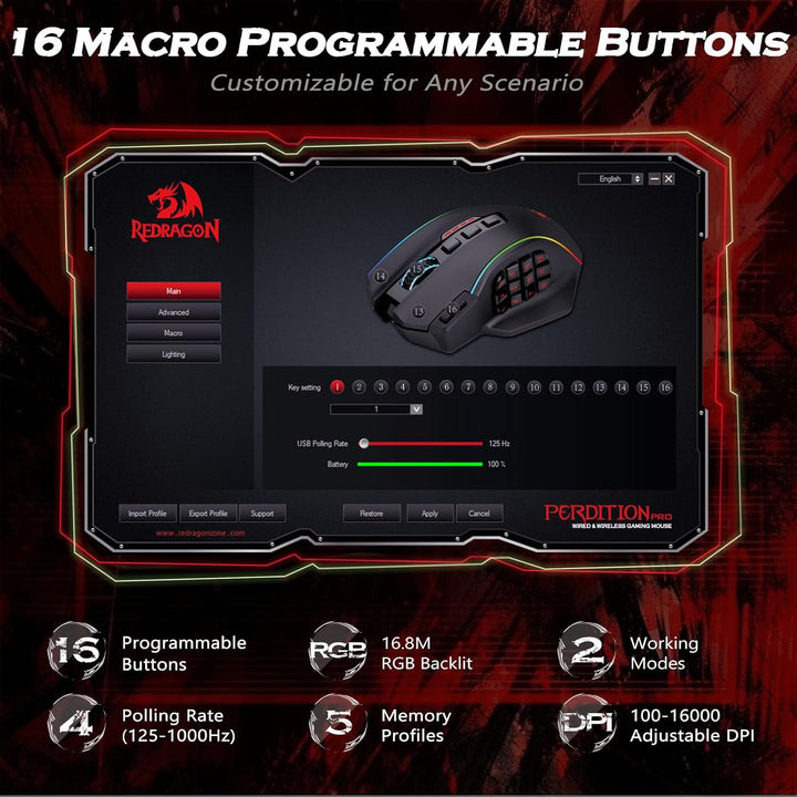 Redragon Ratón inalámbrico para juegos, ratón MMO para juegos con h...