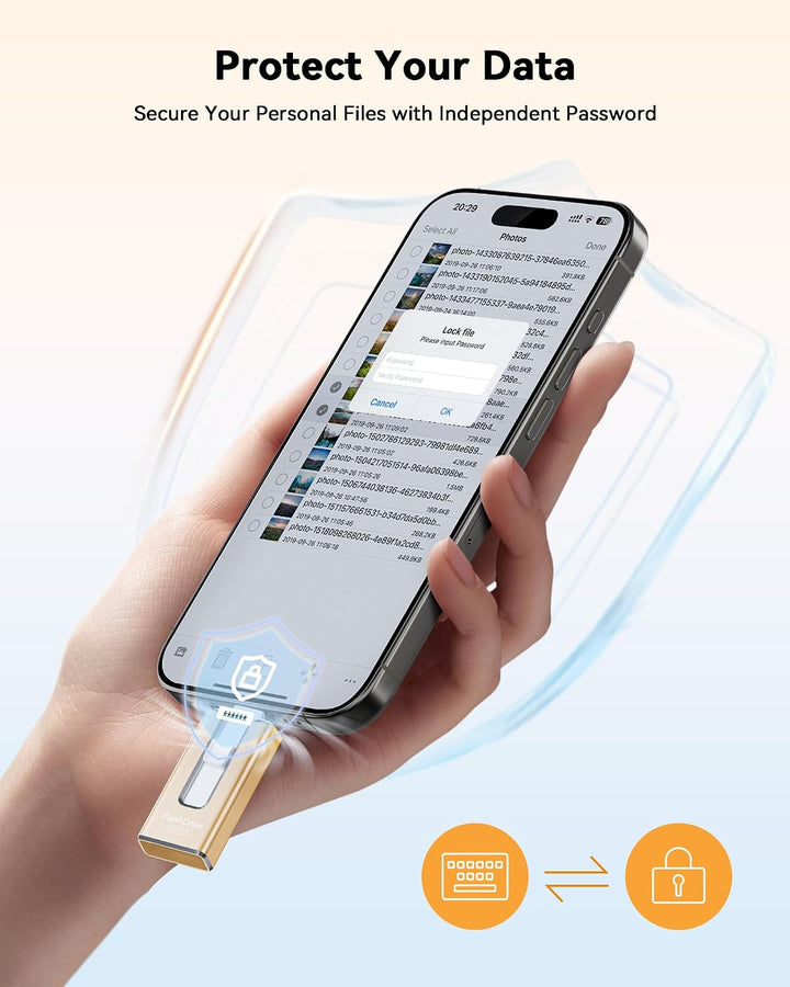 Unidad flash con certificación MFi para iPhone iPad de 256 GB, barr...