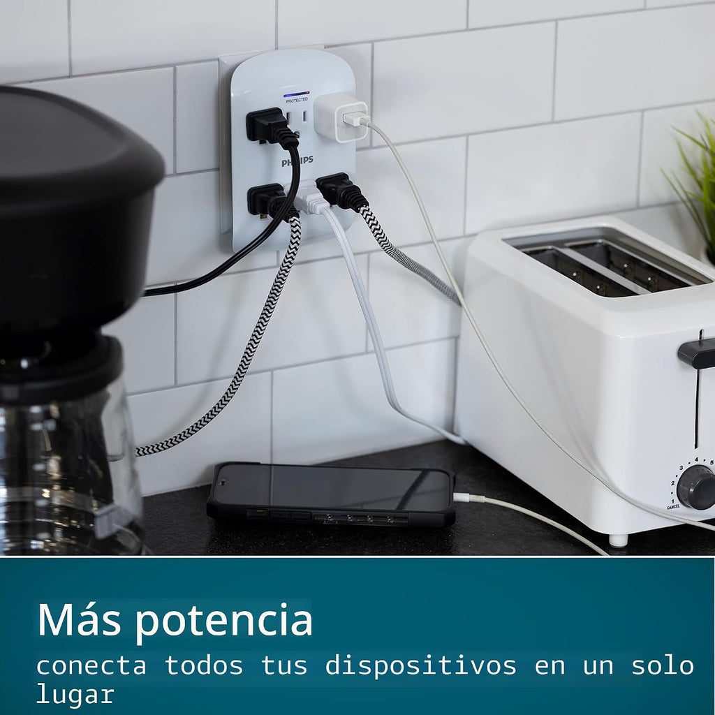 Lámpara Philips - Protector de sobretensiones extensor de 6 tomas, paquete de 4