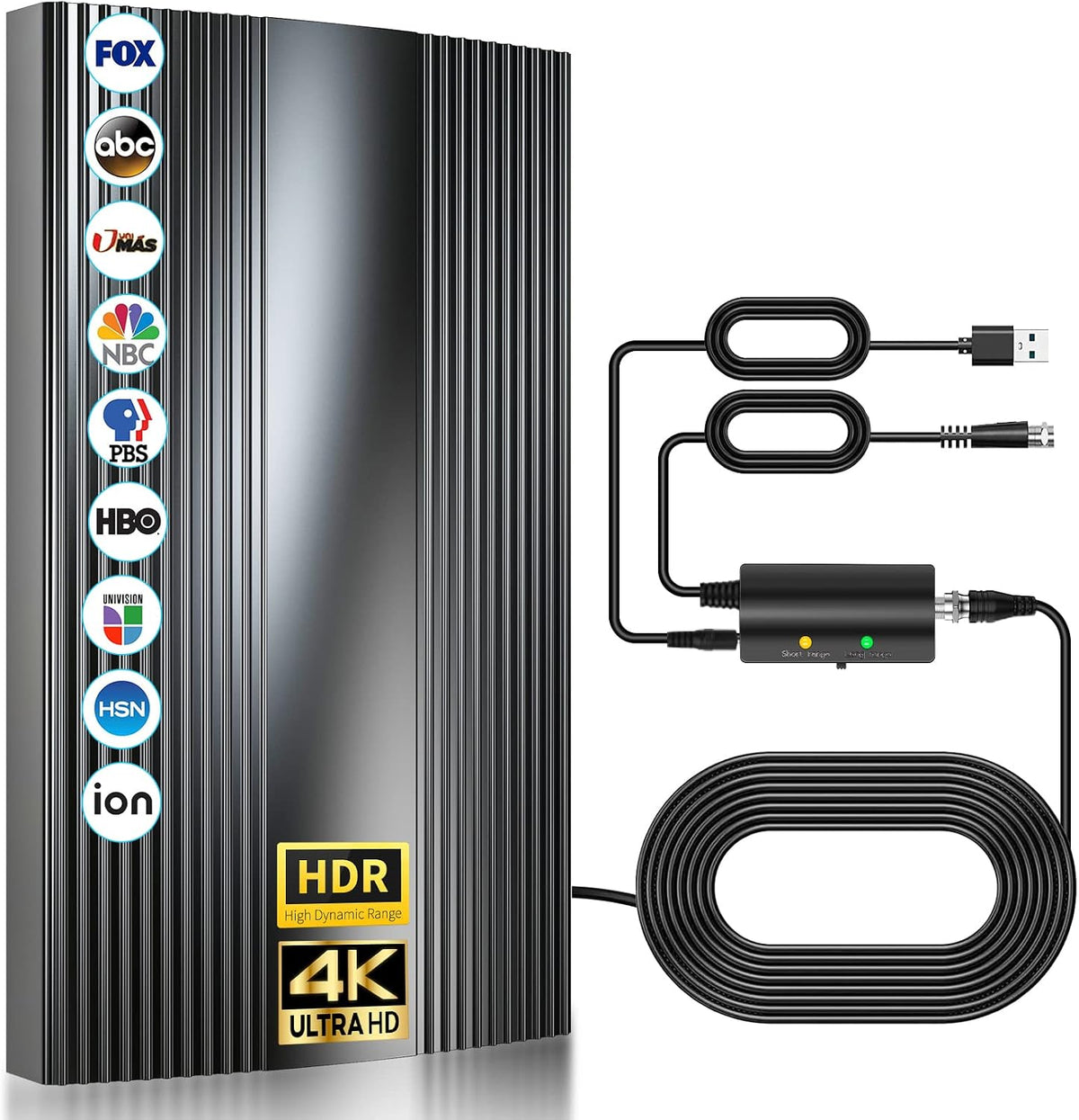 Antena de TV 2026 5000+ Miles, HDTV 8K 4K con Amplificador de Señal, Funciona con todas las Smart TV y dispositivos digitales, Soporta instalación Interior y Exterior para uso flexible.